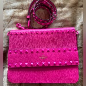Valentino Bright Pink Studded Clutch and Cross Body.